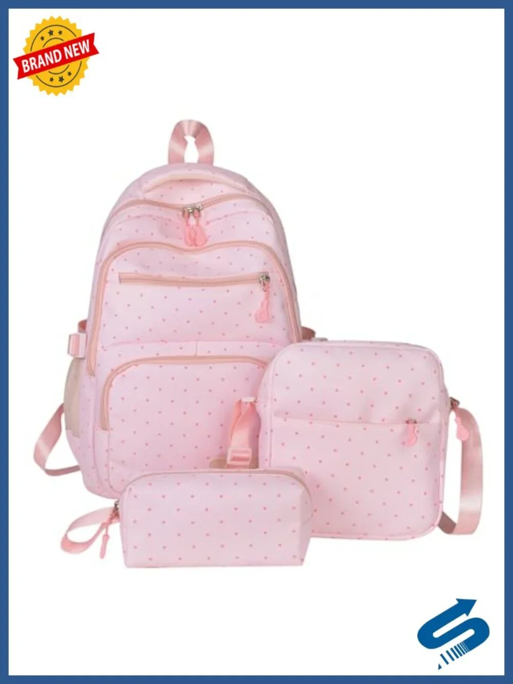 Kawaii Polka Dot Backpack Nylon 3-Piece Set Daypack